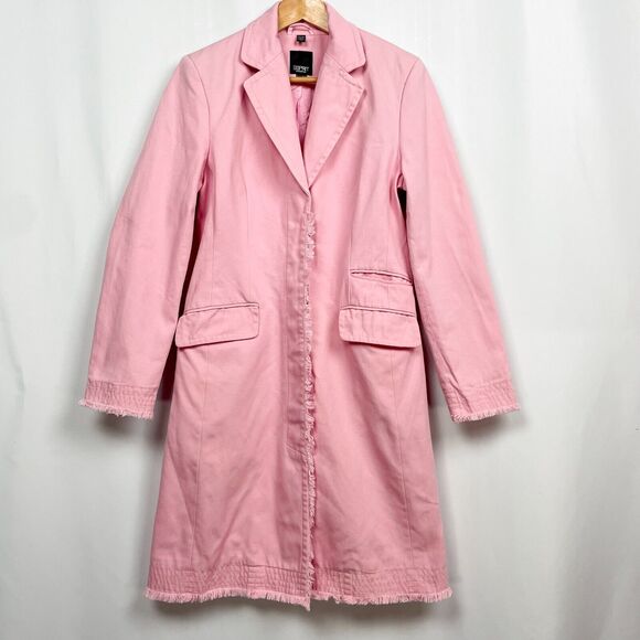 Esprit Trench Coat Jacket Size‎ M Bubblegum Pink Twill Mid Length Barbiecore Y2K - Picture 1 of 16